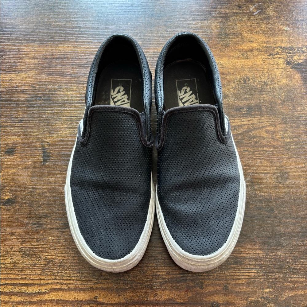 Vans Black and White Canvas Slip-On Sneakers